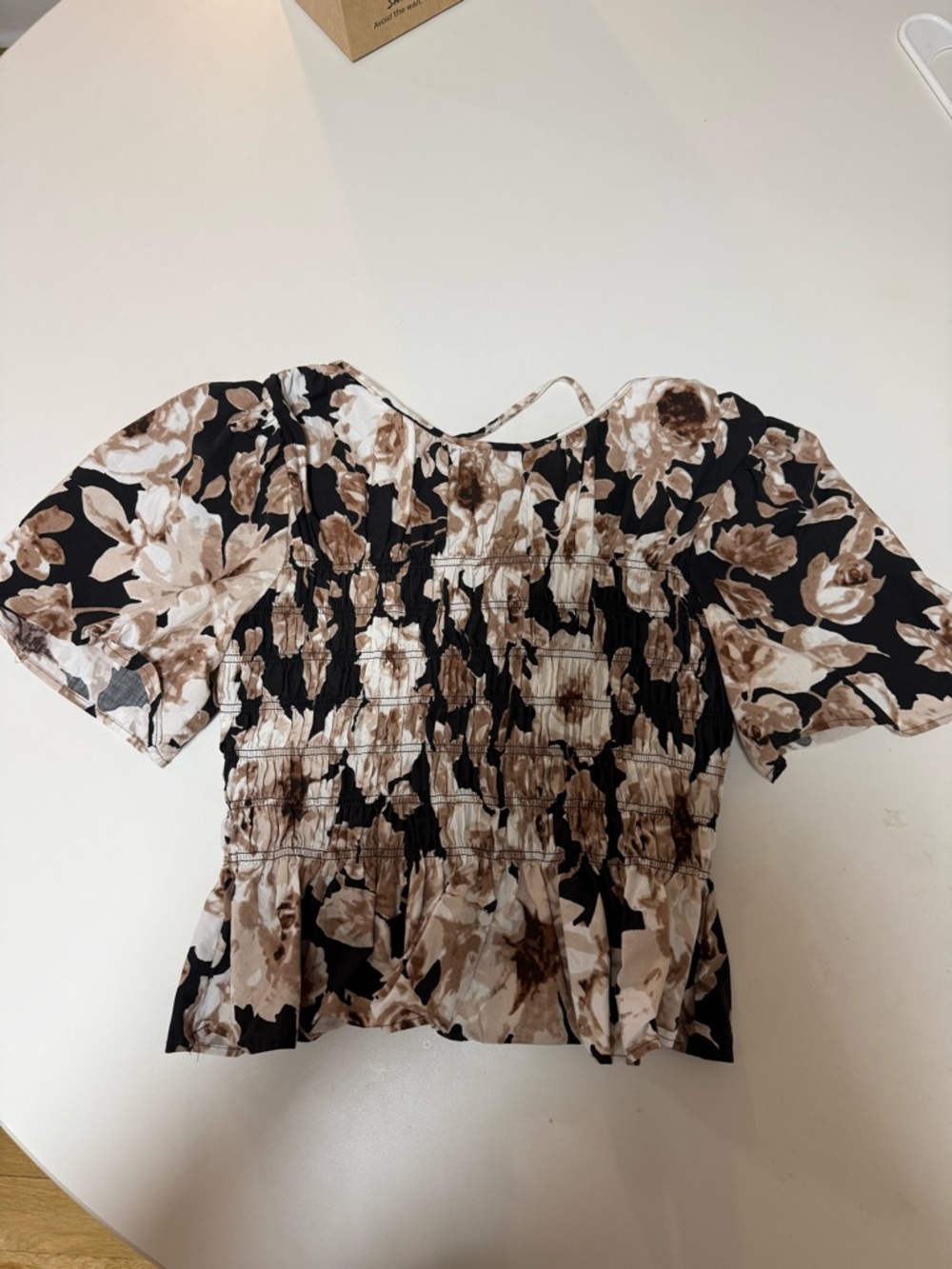 Rails Brown & Black Floral Smocked Peplum Top